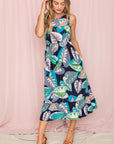 Sleeveless Print Ruffled Hem Tea-Length Dress