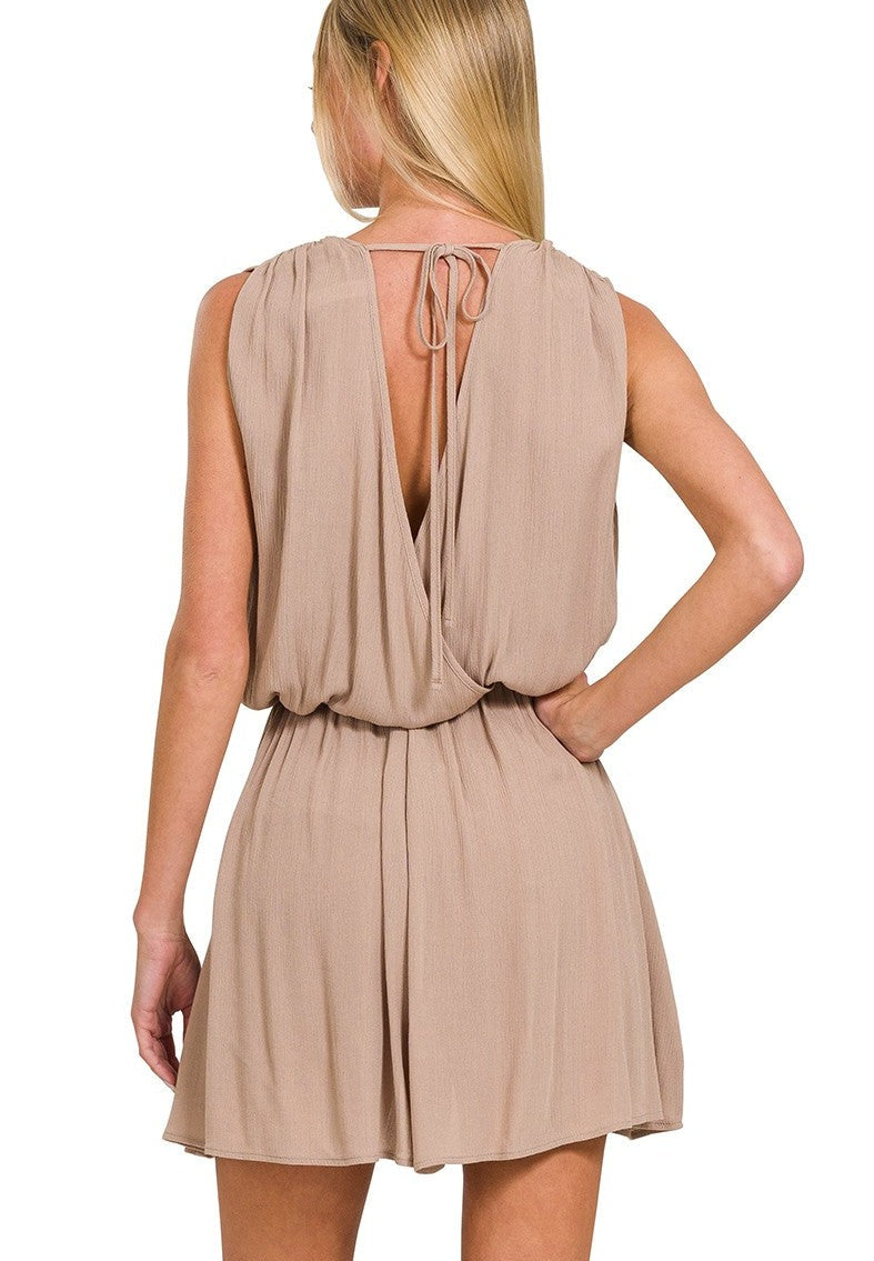 Crinkle Romper with Open Tie Back