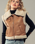 Faux Shearling Western Vest With Cozy Collar