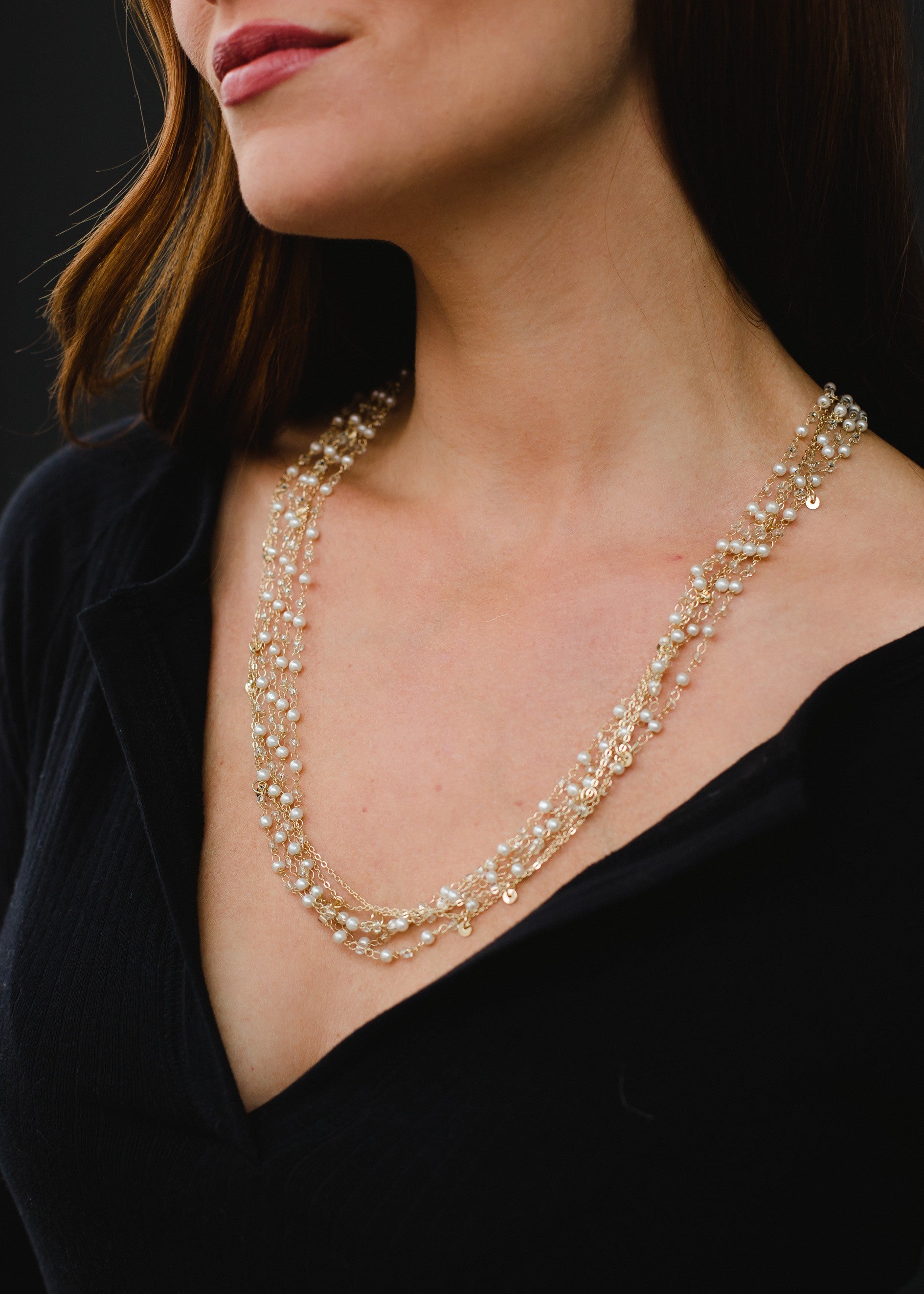 Gold &amp; Pearl Layered Lariat Necklace