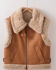 Faux Shearling Western Vest With Cozy Collar