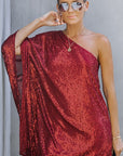 One Shoulder Sequin Dress (red)