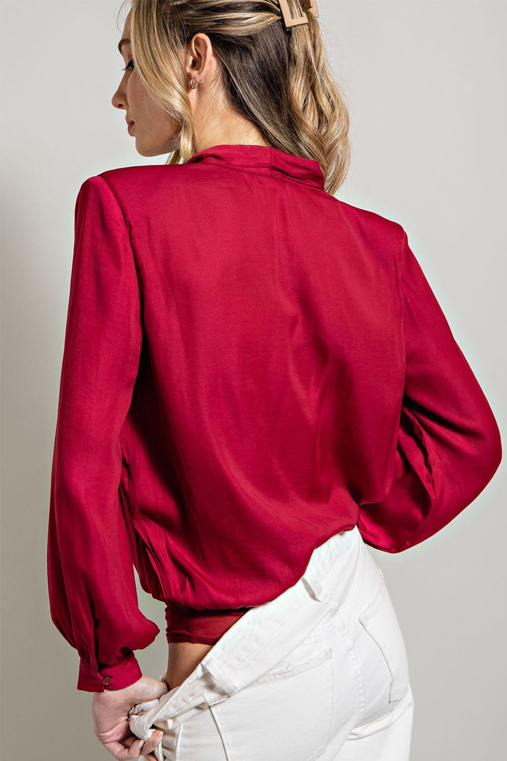 Long Sleeve Front Wrap Bodysuit (red)