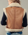 Faux Shearling Western Vest With Cozy Collar