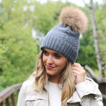 Soft Angora Cable Knit Beanie- charcoal