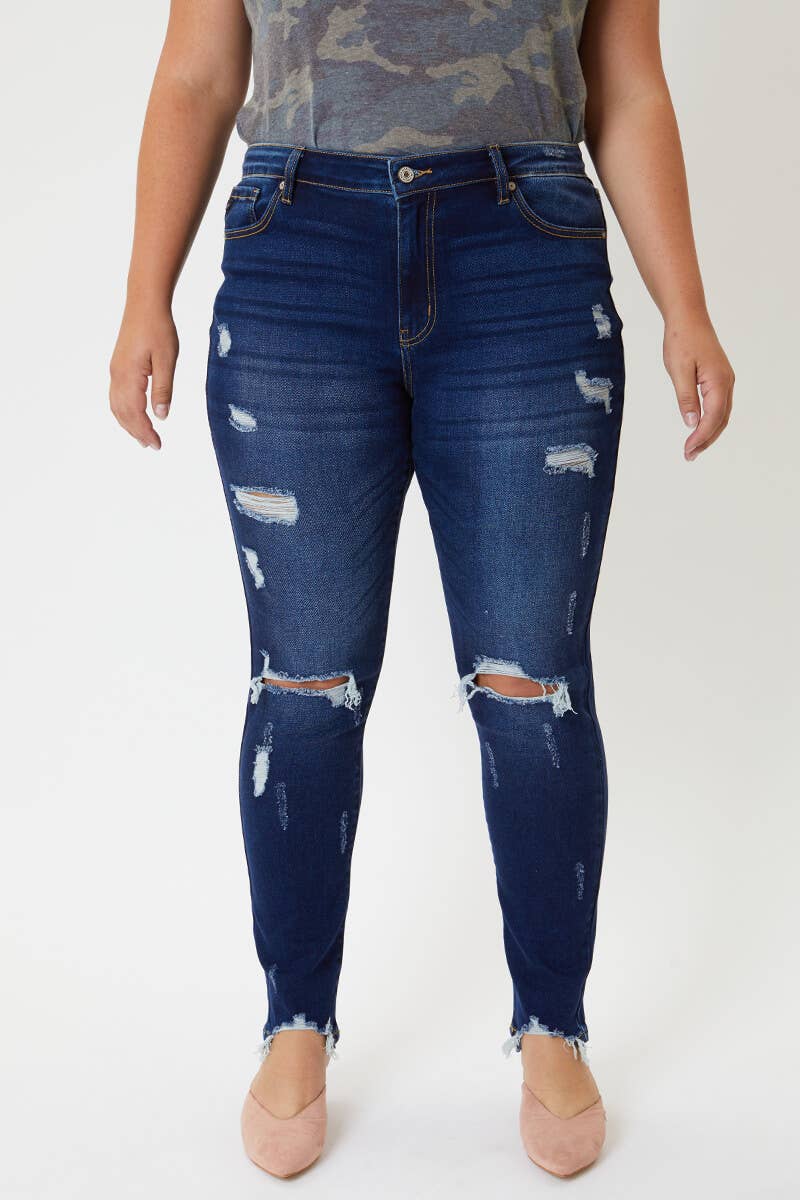Mid Rise Super Skinny Destructed Jeans
