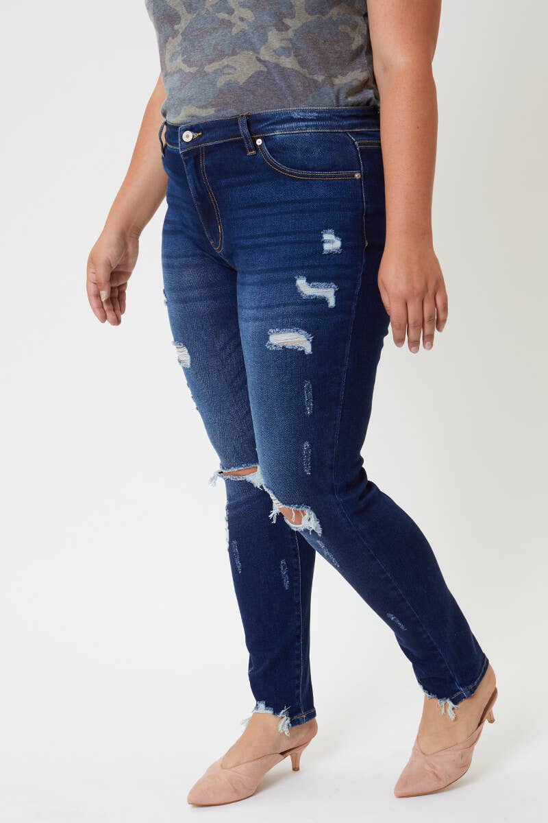 Mid Rise Super Skinny Destructed Jeans